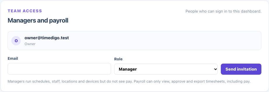 Inviting a manager by email