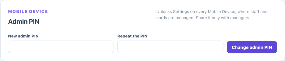 Changing the Mobile Device admin PIN