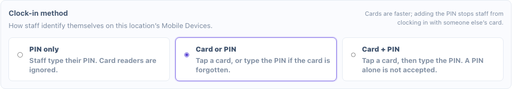 Choosing PIN, card or both