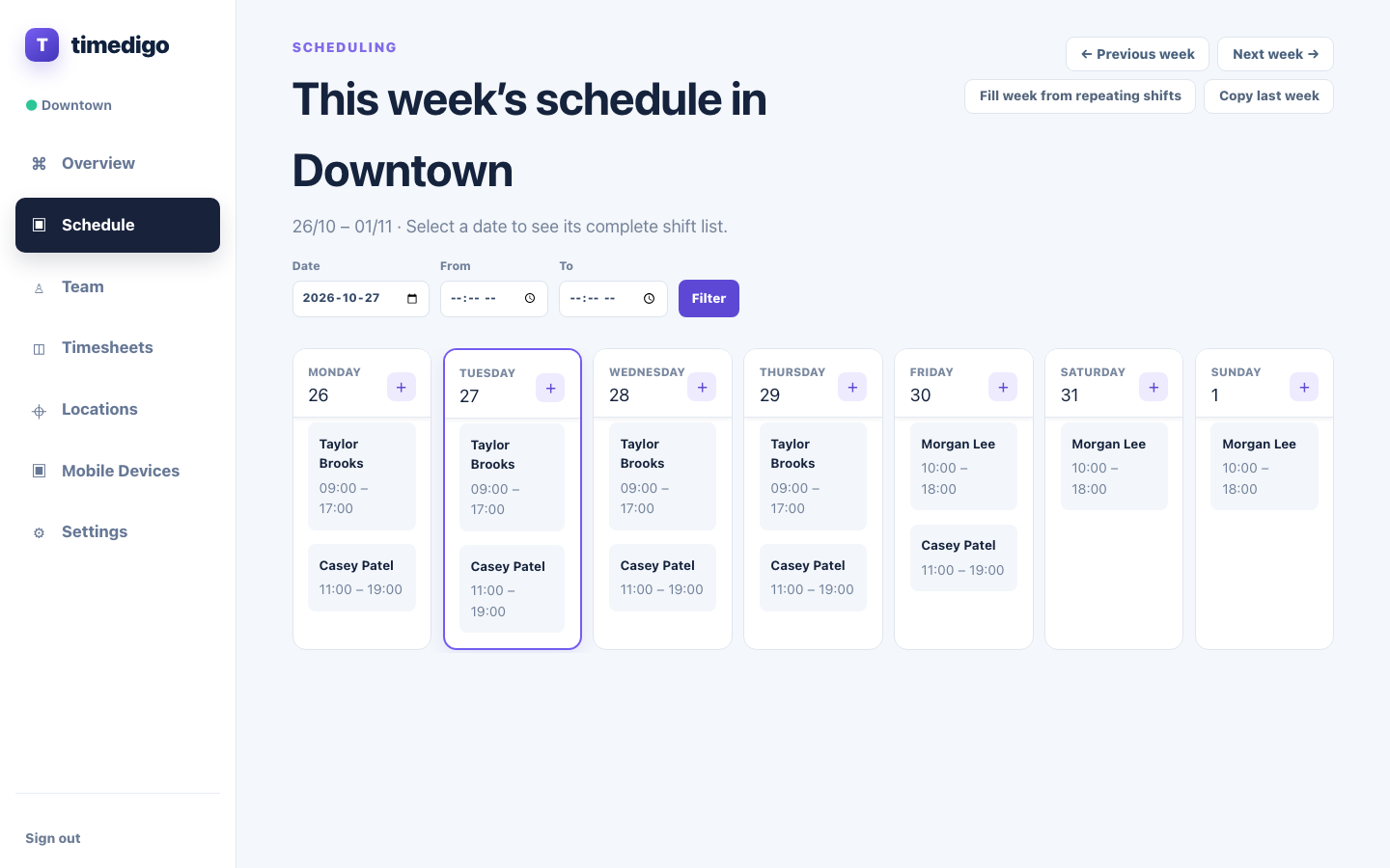 The weekly schedule
