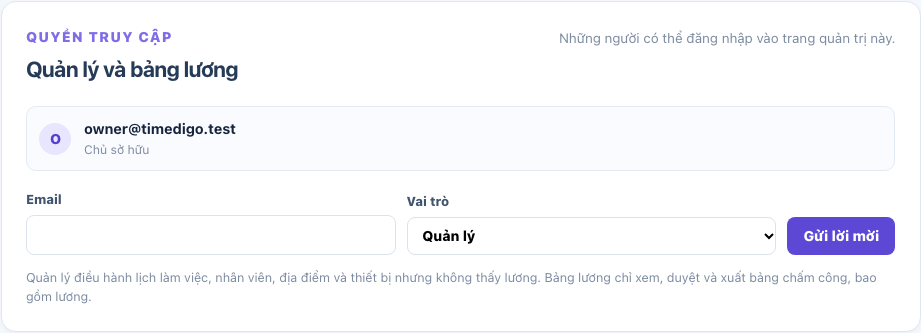 Mời quản lý qua email